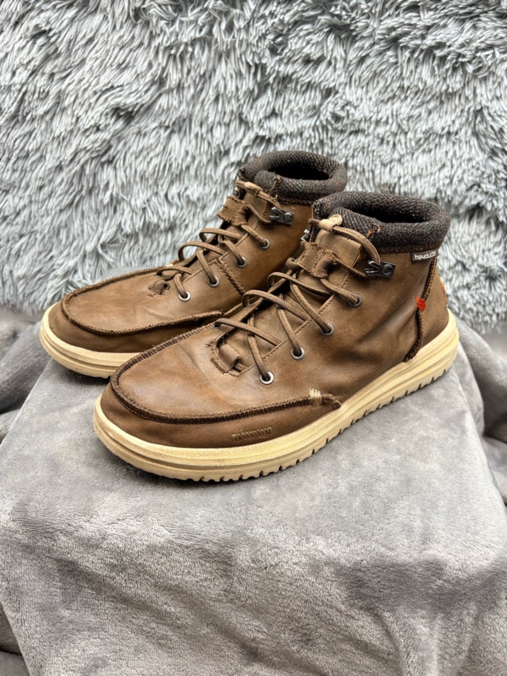 Hey Dude Boots Mens 10 Bradley Brown Leather High Top Casual Lightweight